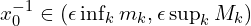  x_{0}^{-1} \in \left( \epsilon \inf_{k} m_{k}, \epsilon \sup_{k} M_{k} \right) 