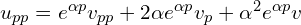  u_{pp} = e^{\alpha p} v_{pp} + 2 \alpha e^{\alpha p} v_{p} + \alpha^2 e^{\alpha p} v